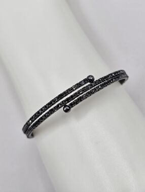 Swarovski Crystal Elements Gunmetal Open Bangle Bracelet Black 6 - 7 inch Prom